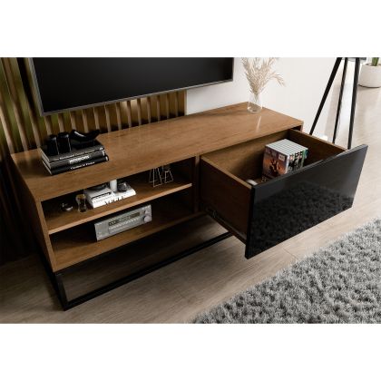 Avorio 120 Szafka RTV Dąb Artisan /Czarny Połysk Média szekrény