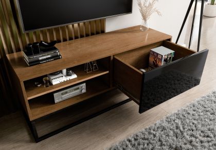 Avorio 120 Szafka RTV Dąb Artisan /Czarny Połysk Média szekrény