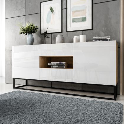 Avorio 180 Komoda Dąb Artisan /Biały Połysk Komód