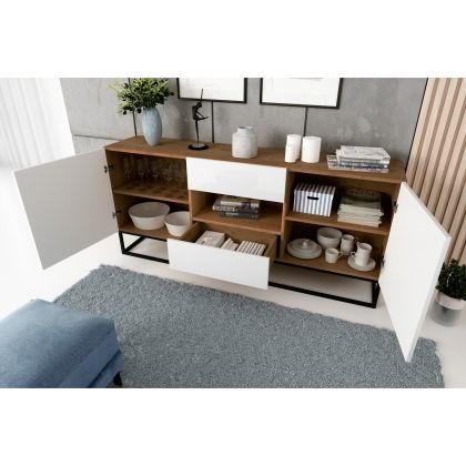 Avorio 180 Komoda Dąb Artisan /Biały Połysk Komód